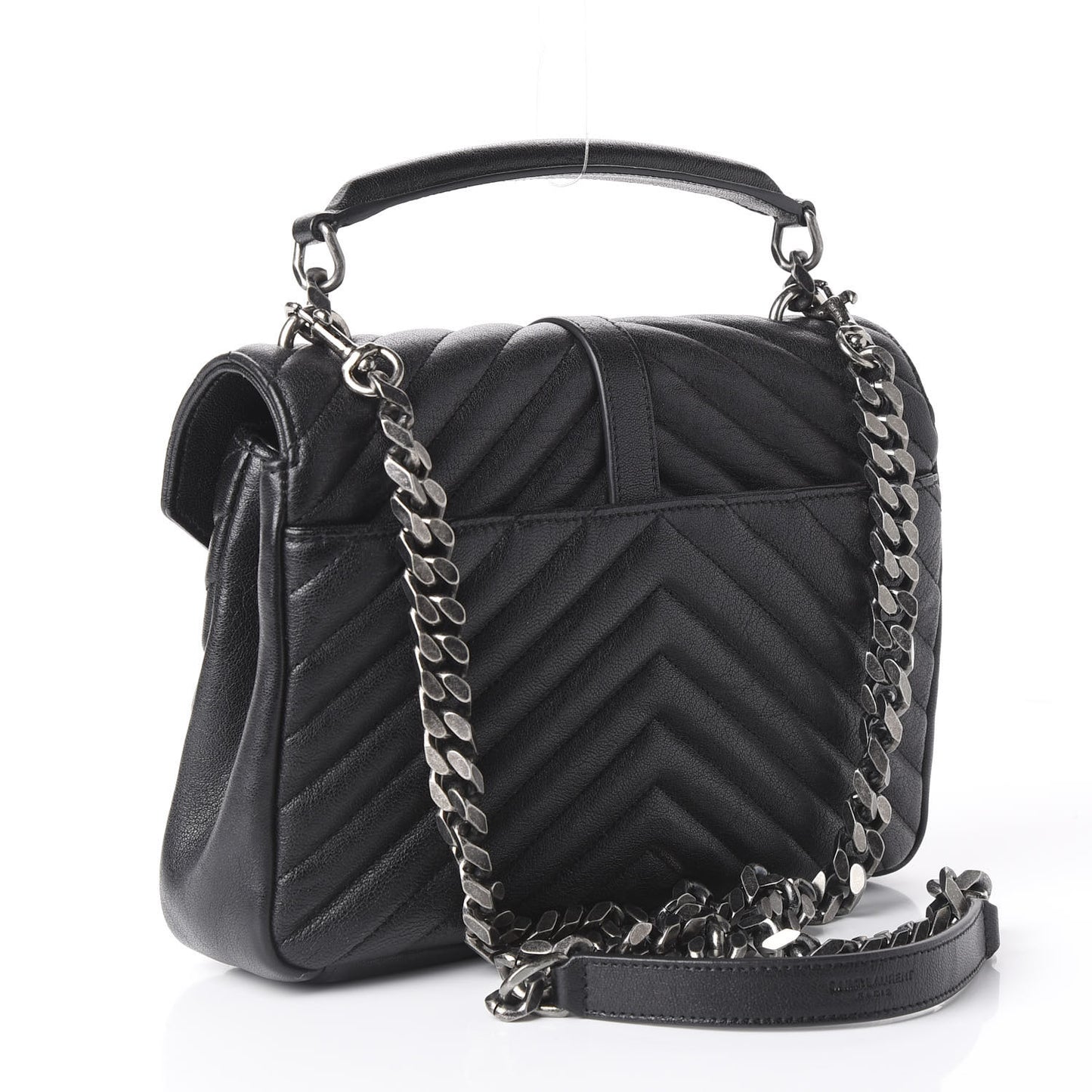 Sheepskin Matelasse Chevron Monogram Medium College Bag Black