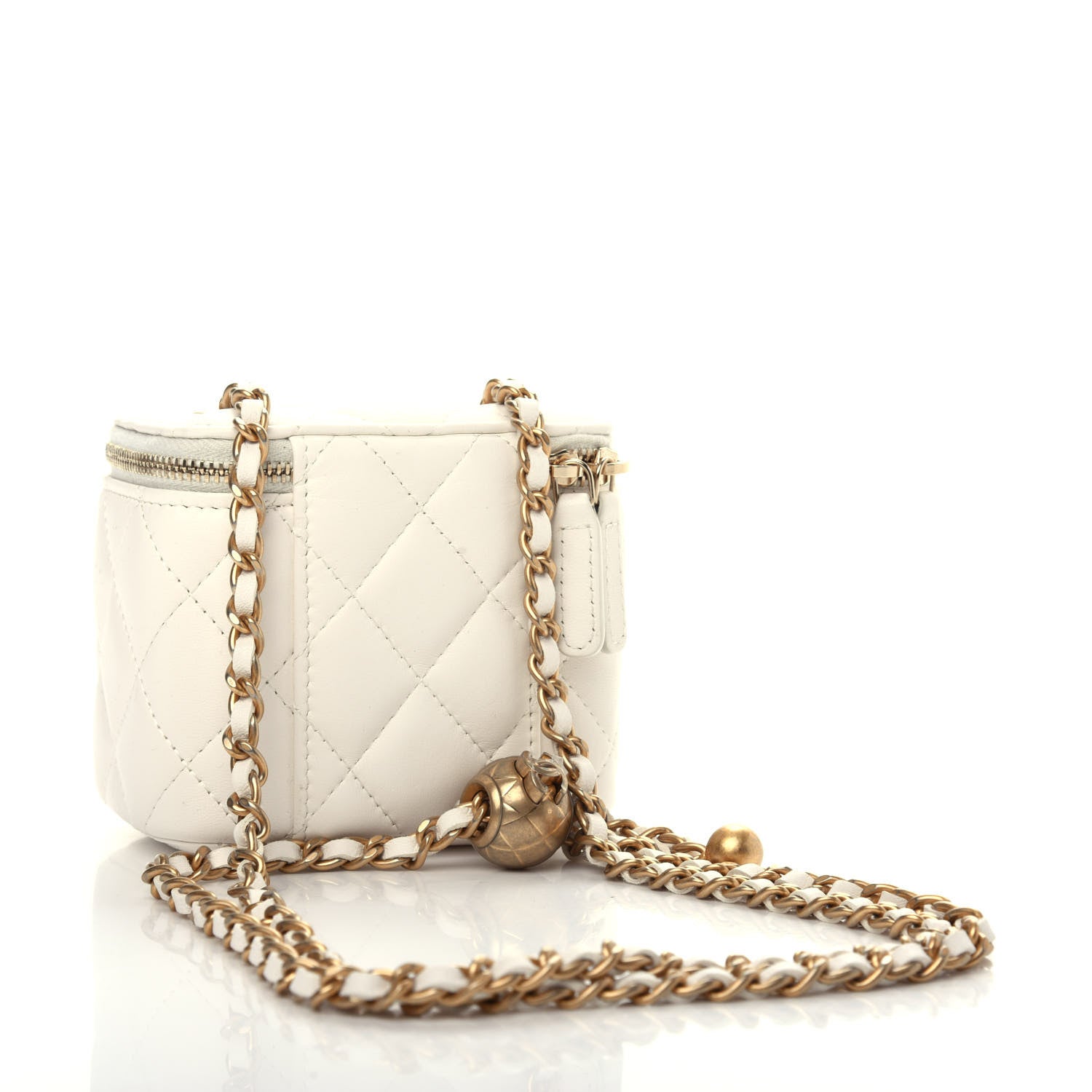 Chanel Lambskin Quilted Pearl Crush Mini Vanity Case With Chain White 3 of 10
