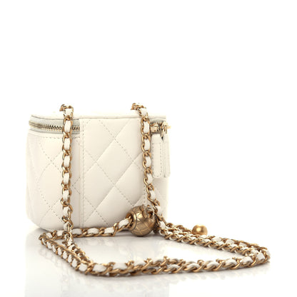 Chanel Lambskin Quilted Pearl Crush Mini Vanity Case With Chain White 3 of 10