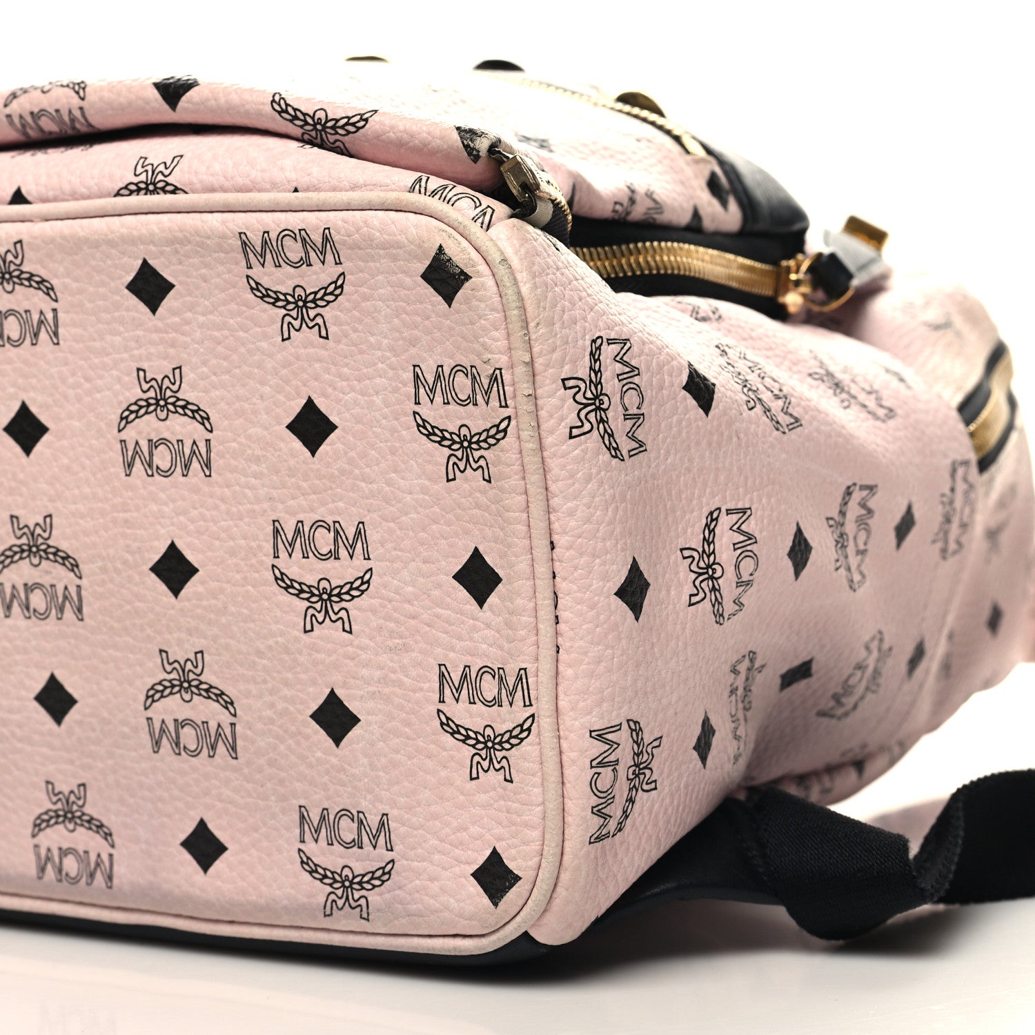 MCM Visetos Studded Dual Stark Backpack Chalk Pink Black 9 of 12