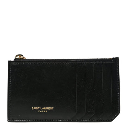 Saint Laurent Calfskin 5 Fragments Zip Pouch Card Holder Black 1 of 12