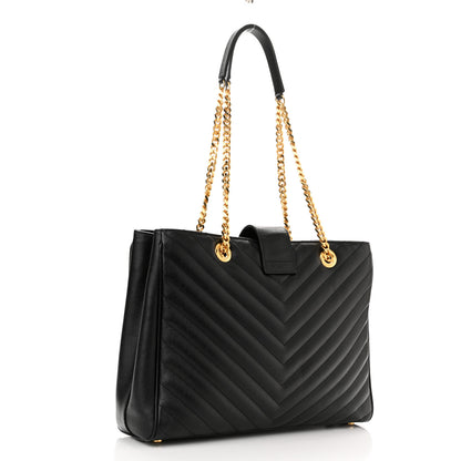 Saint Laurent Grain De Poudre Matelasse Chevron Monogram Shopping Bag Black 3 of 11