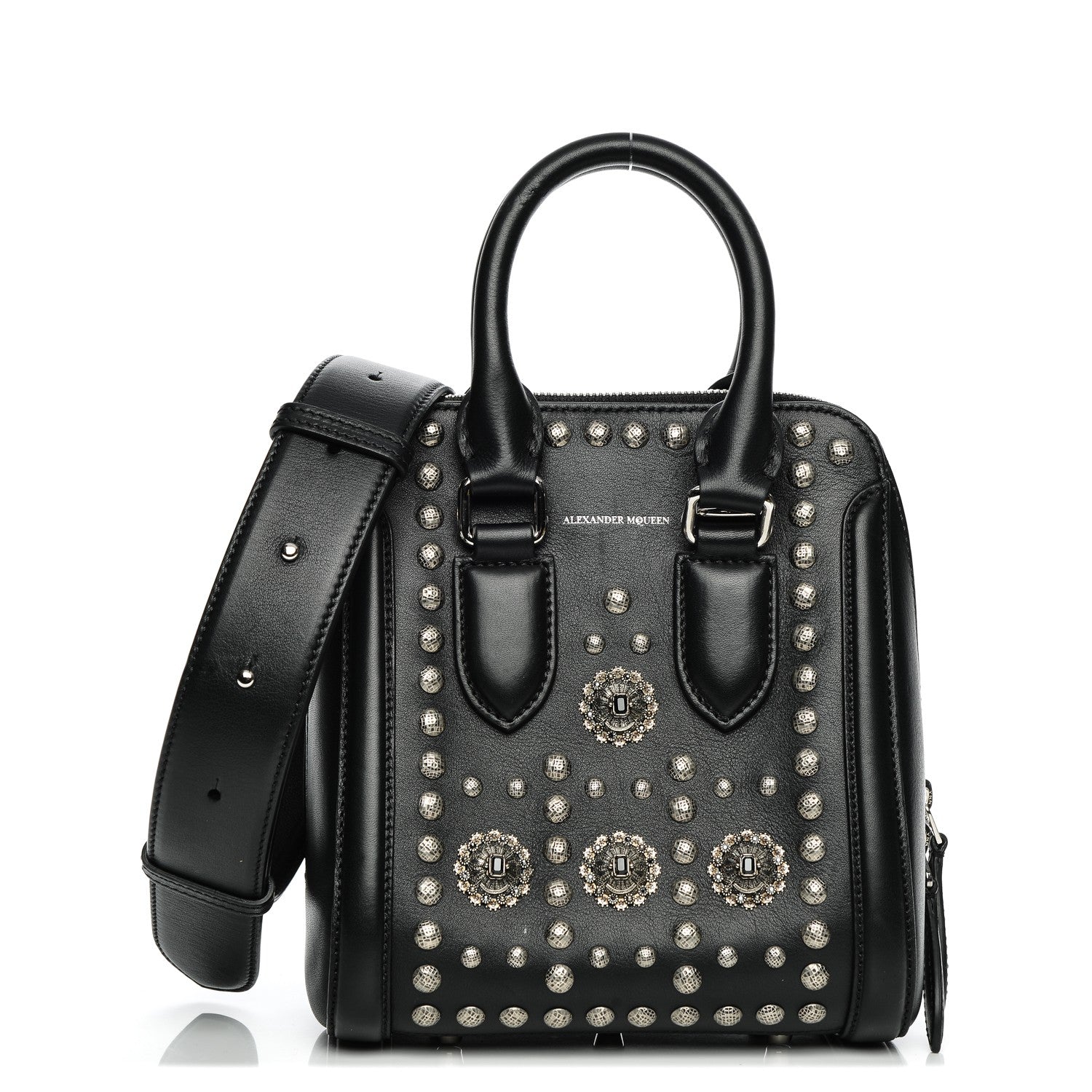 Alexander McQueen Calfskin Studded Crystal Embellished Small Heroine Black 1 of 7