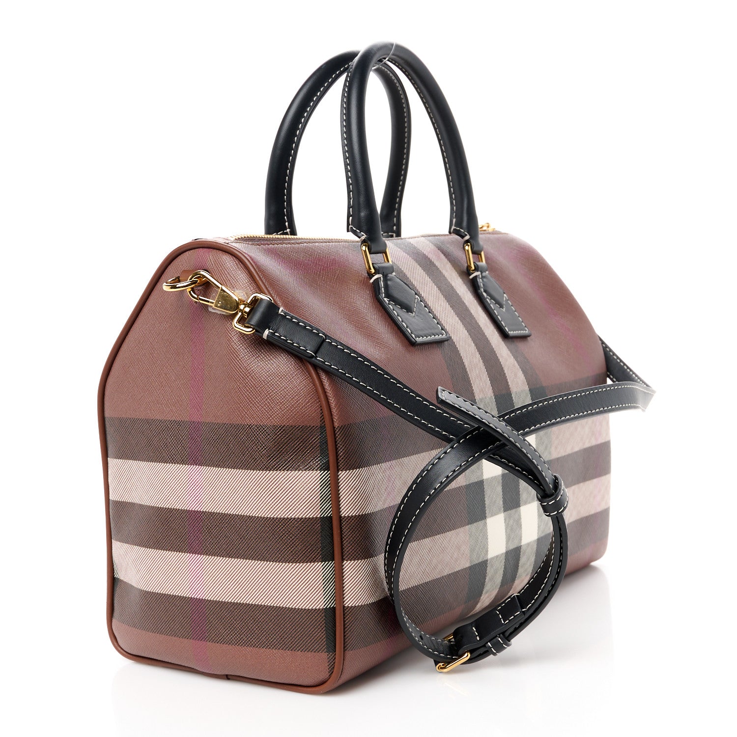 Burberry E-canvas Check Bowling Bag Dark Birch Brown 2 of 10