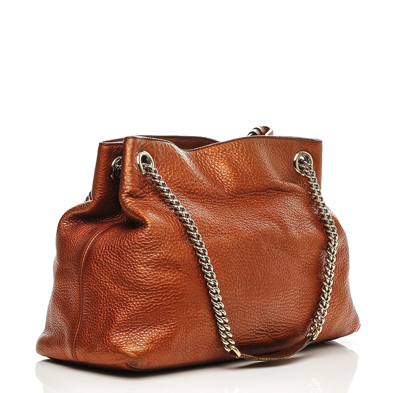 Gucci Metallic Pebbled Calfskin Medium Soho Chain Shoulder Bag Burnt Orange 3 of 10
