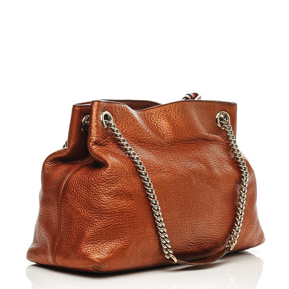 Gucci Metallic Pebbled Calfskin Medium Soho Chain Shoulder Bag Burnt Orange 3 of 10