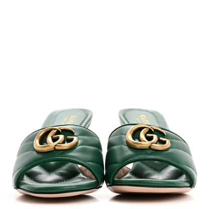 Gucci Nappa Matelasse GG Marmont 75mm Slide Sandals 35 Emerald 3 of 8