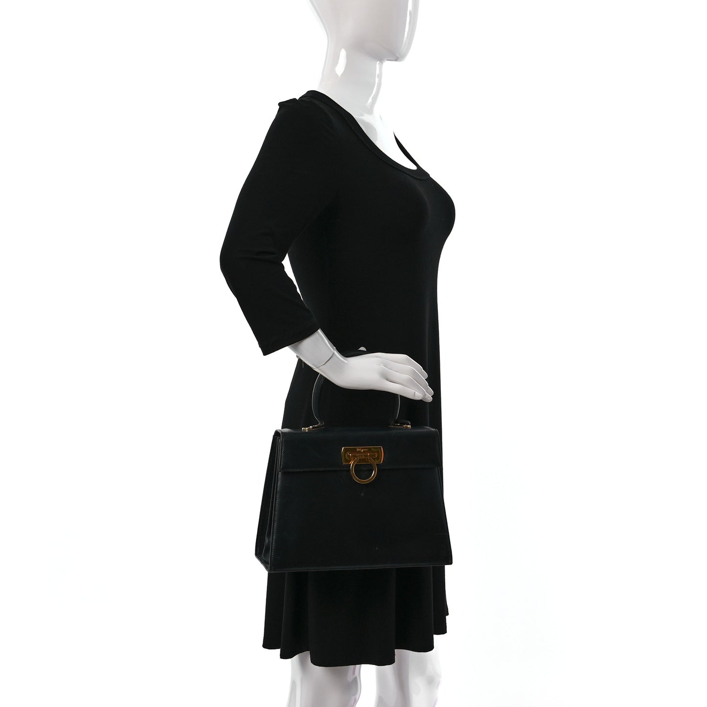 Brushed Off Calfskin Iconic Large Top Handle Bag Black