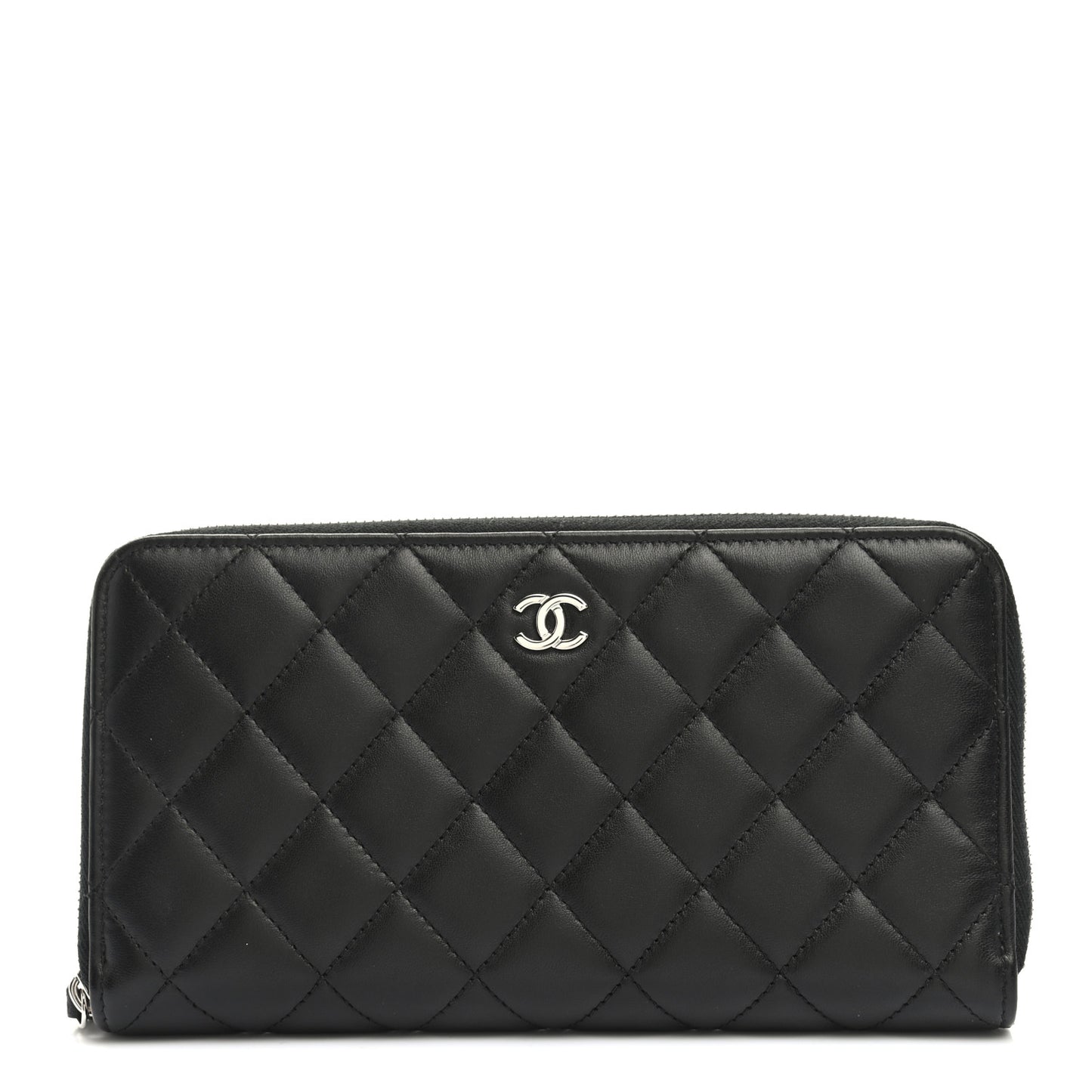 Lambskin Quilted Large Gusset Zip Around Wallet Black
