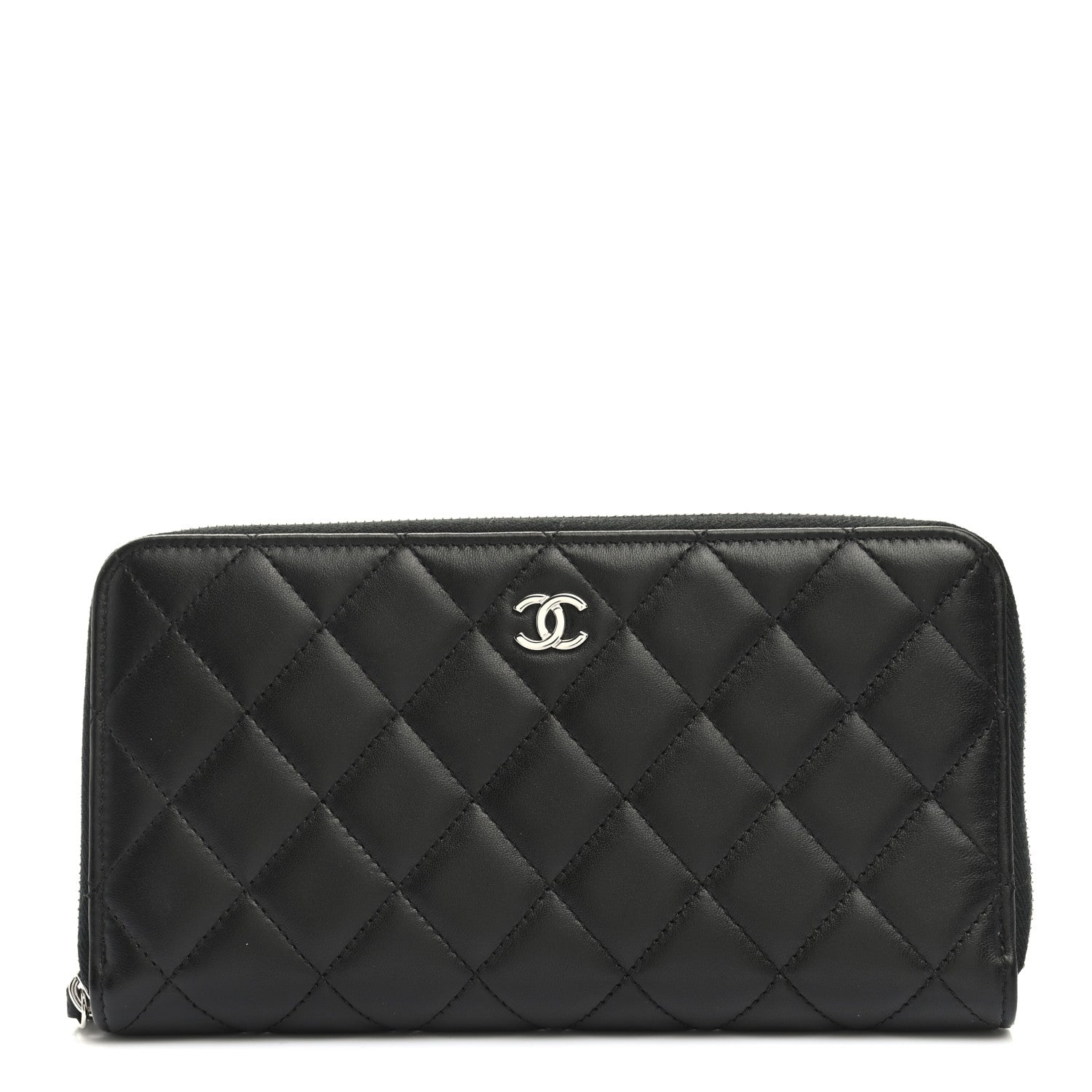 Chanel Lambskin Quilted Large Gusset Zip Around Wallet Black 1 of 10