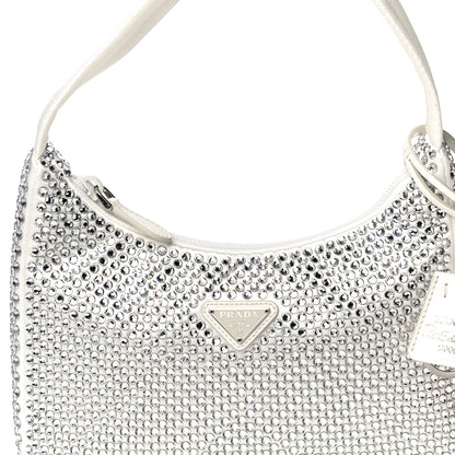 Prada Satin Crystal Mini Re-Edition 2000 Bag White 11 of 12