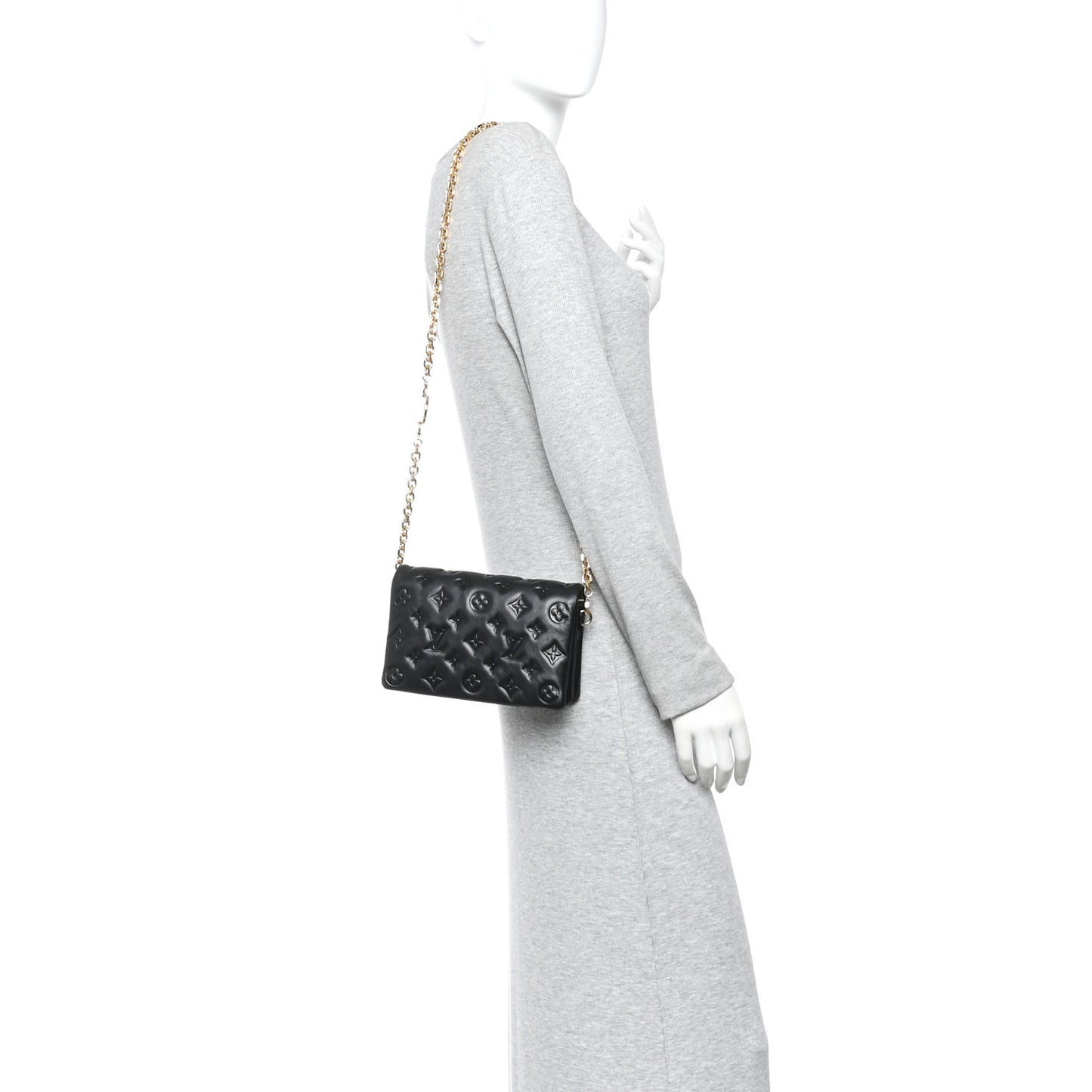 Lambskin Embossed Monogram Pochette Coussin Black