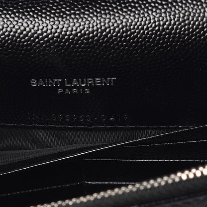 Saint Laurent Grain De Poudre Matelasse Chevron Monogram Envelope Chain Wallet Black 7 of 10
