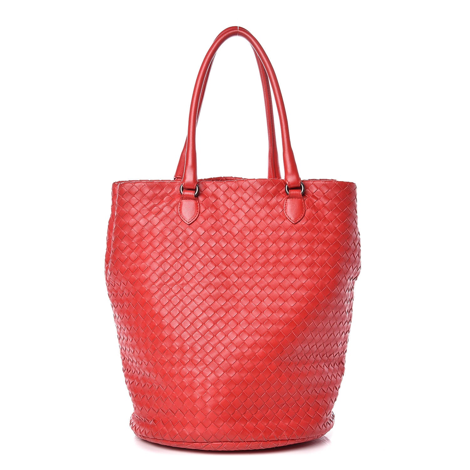 Bottega Veneta Nappa Intrecciato Double Handle Bucket Bag New Red 1 of 15