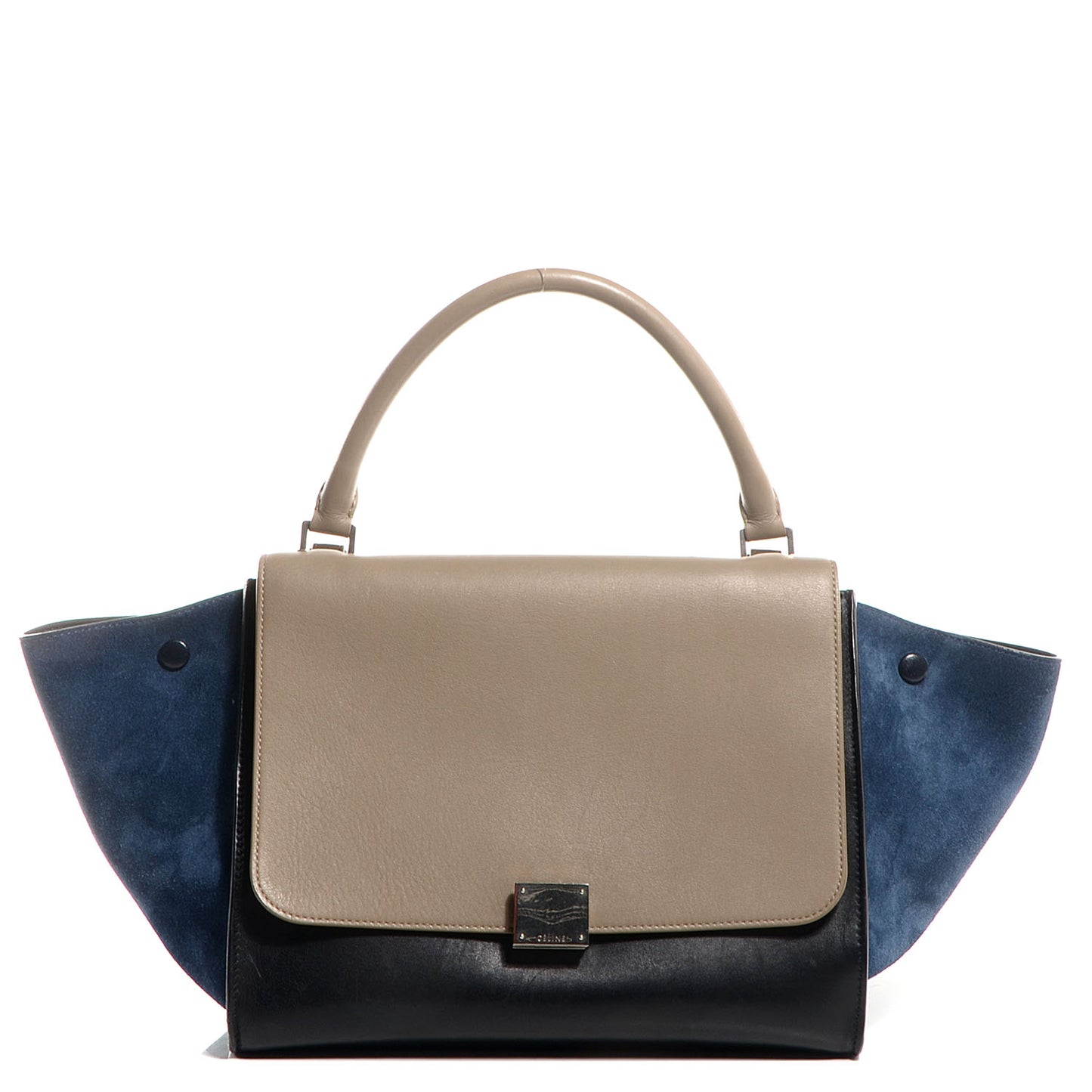 Textured Calfskin and Suede Medium Trapeze Tri-Color Sand