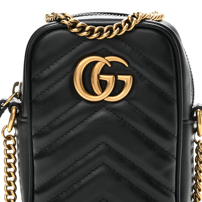 Gucci Calfskin Matelasse Mini GG Marmont Crossbody Bag Black 8 of 11