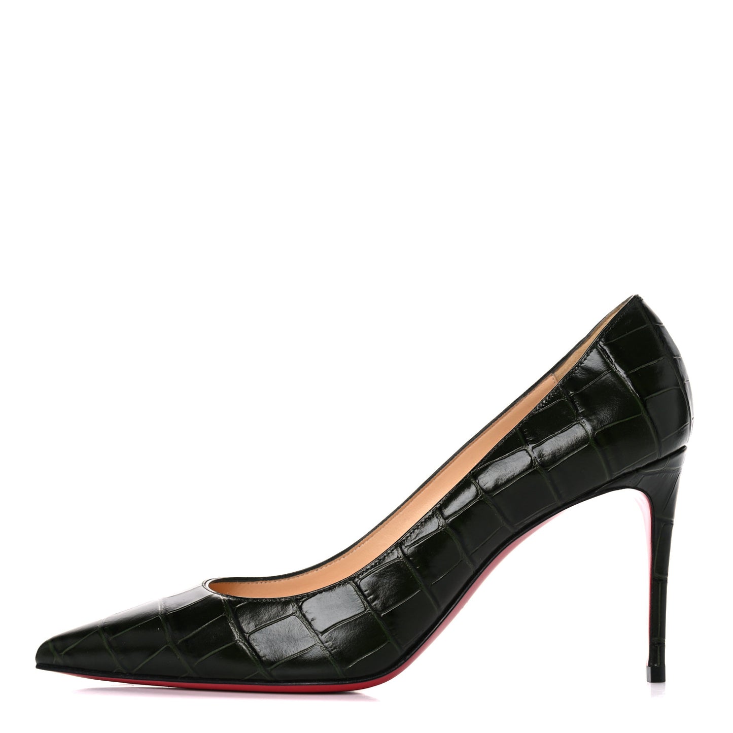 Calfskin Crocodile Embossed Kate 85 Pumps 37 Forest Night