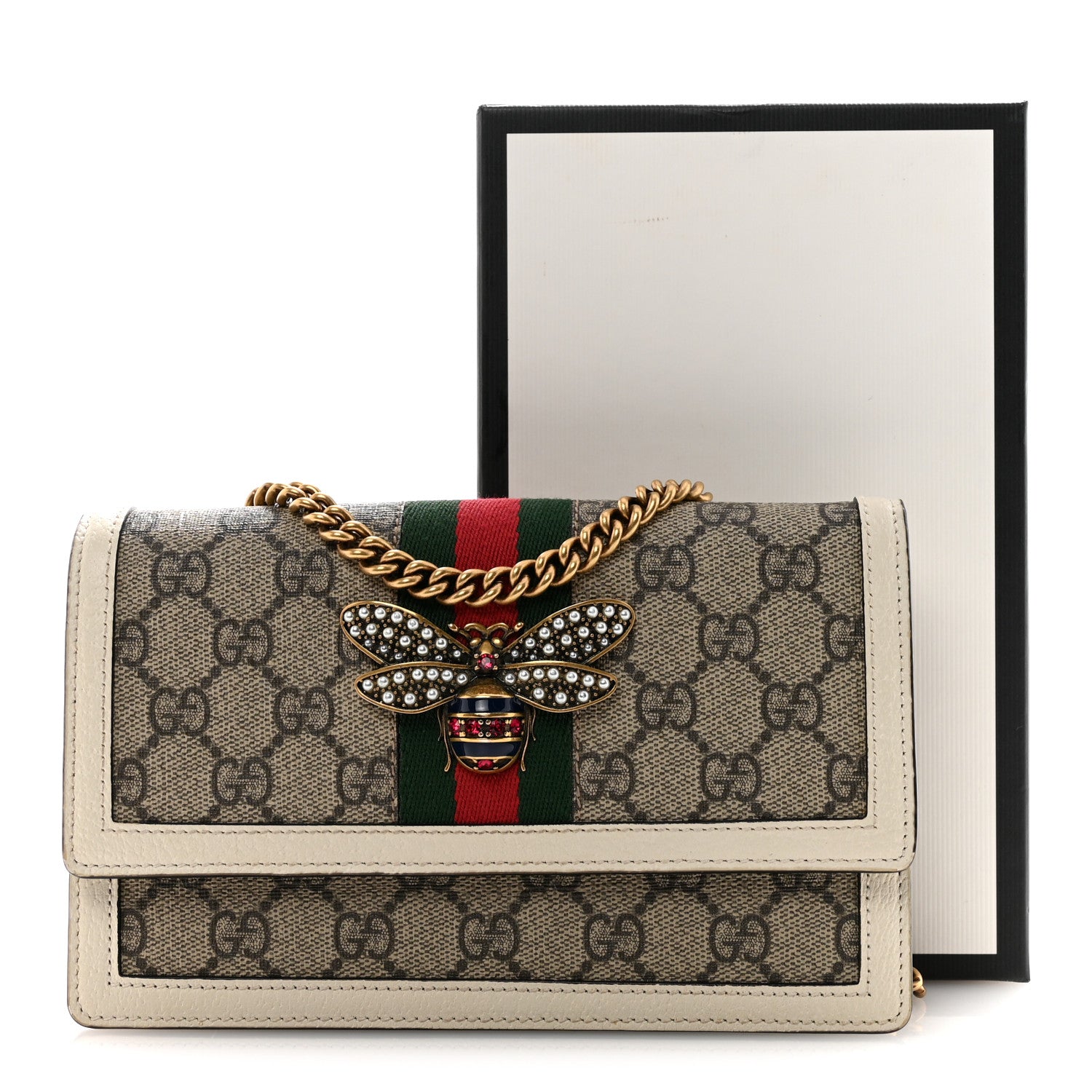 Gucci GG Supreme Monogram Web Queen Margaret Chain Wallet White 12 of 12