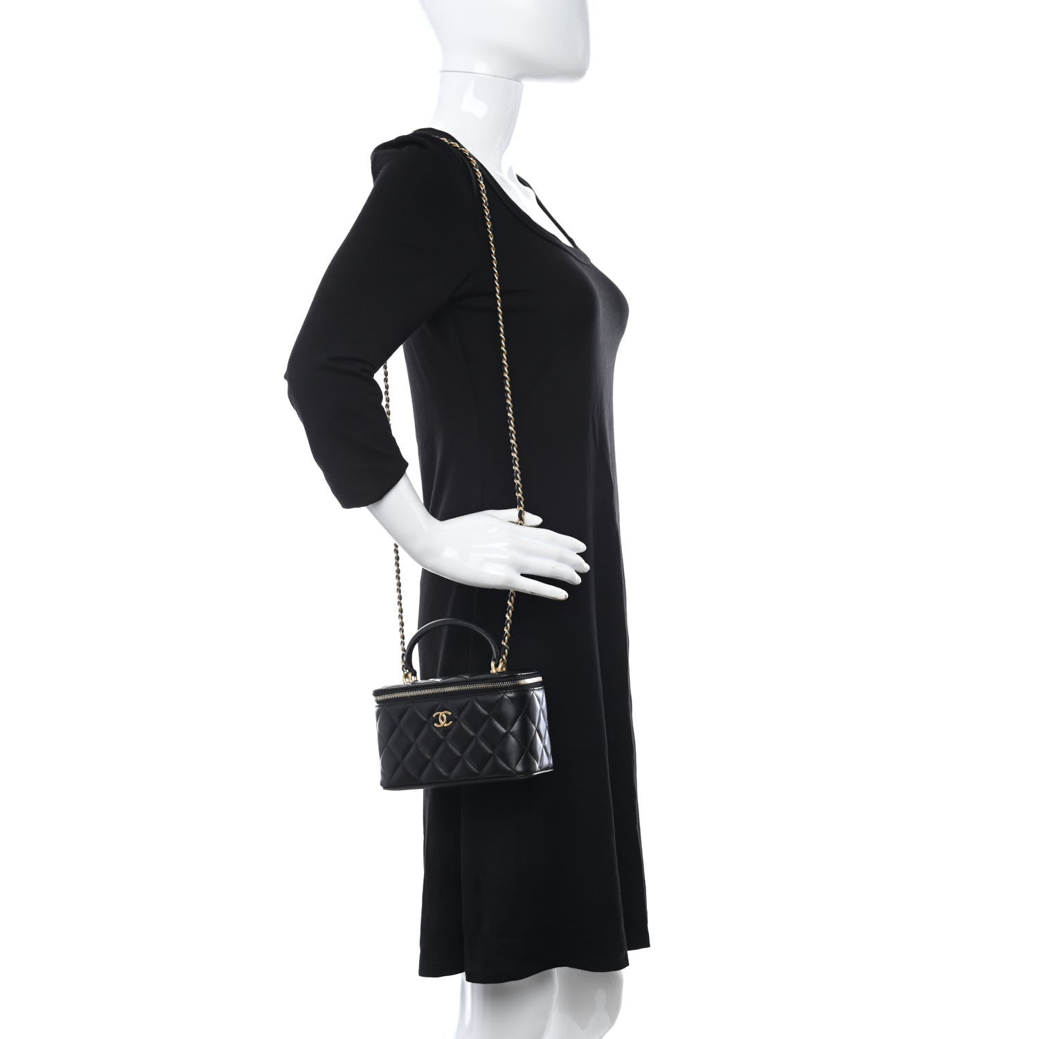 Chanel Lambskin Quilted Small Top Handle Vanity Case With Chain Black 2 of 9