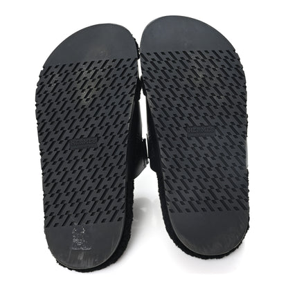 Hermes Calfskin Woolskin Womens Chypre Sandals 38 Black 6 of 10