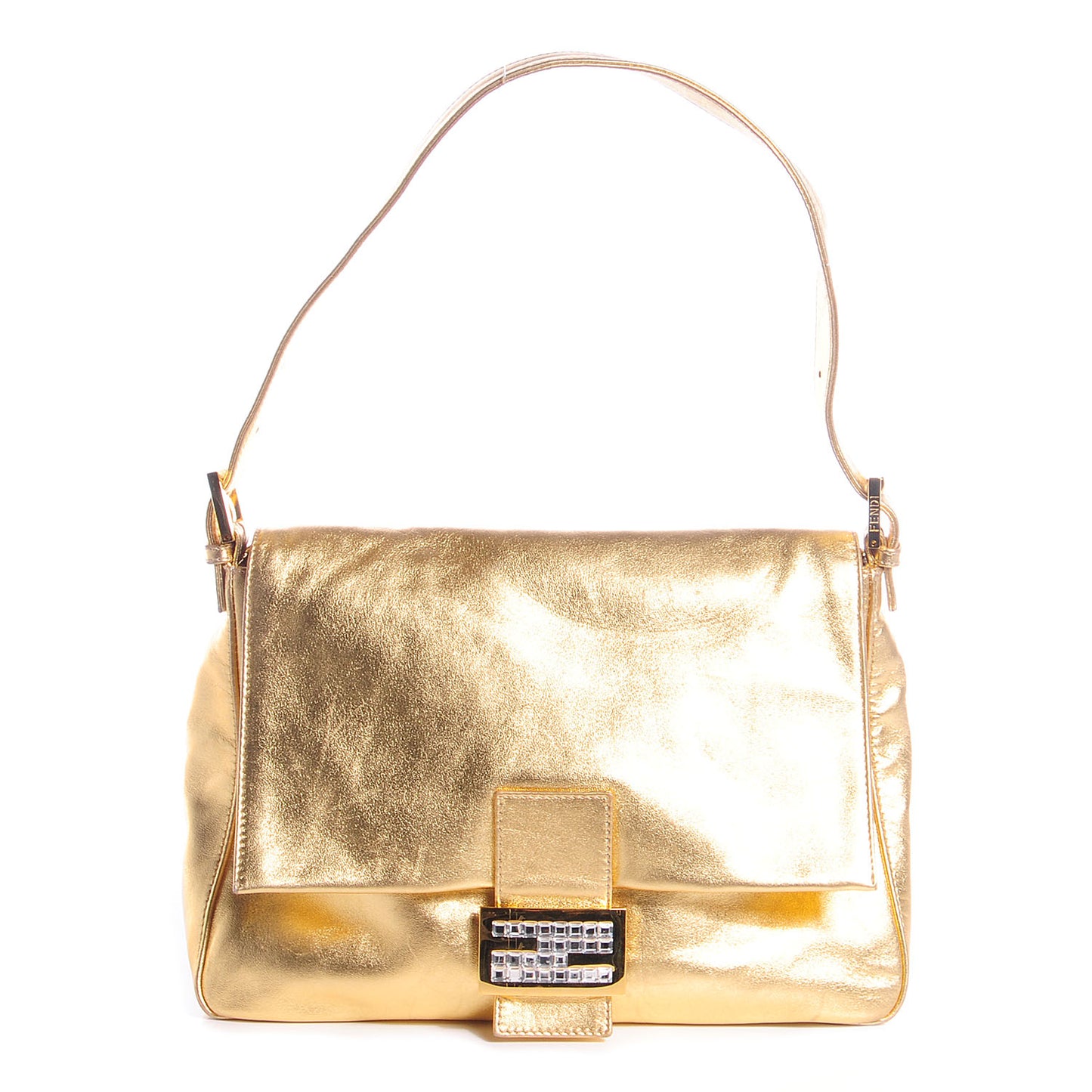 Leather Crystal Mama Baguette Gold