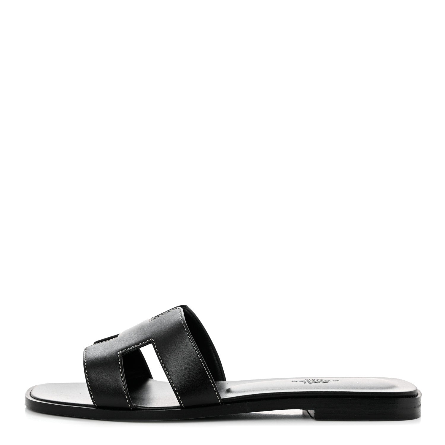 Hermes Box Calfskin Oran Sandals 37.5 Black 1 of 9