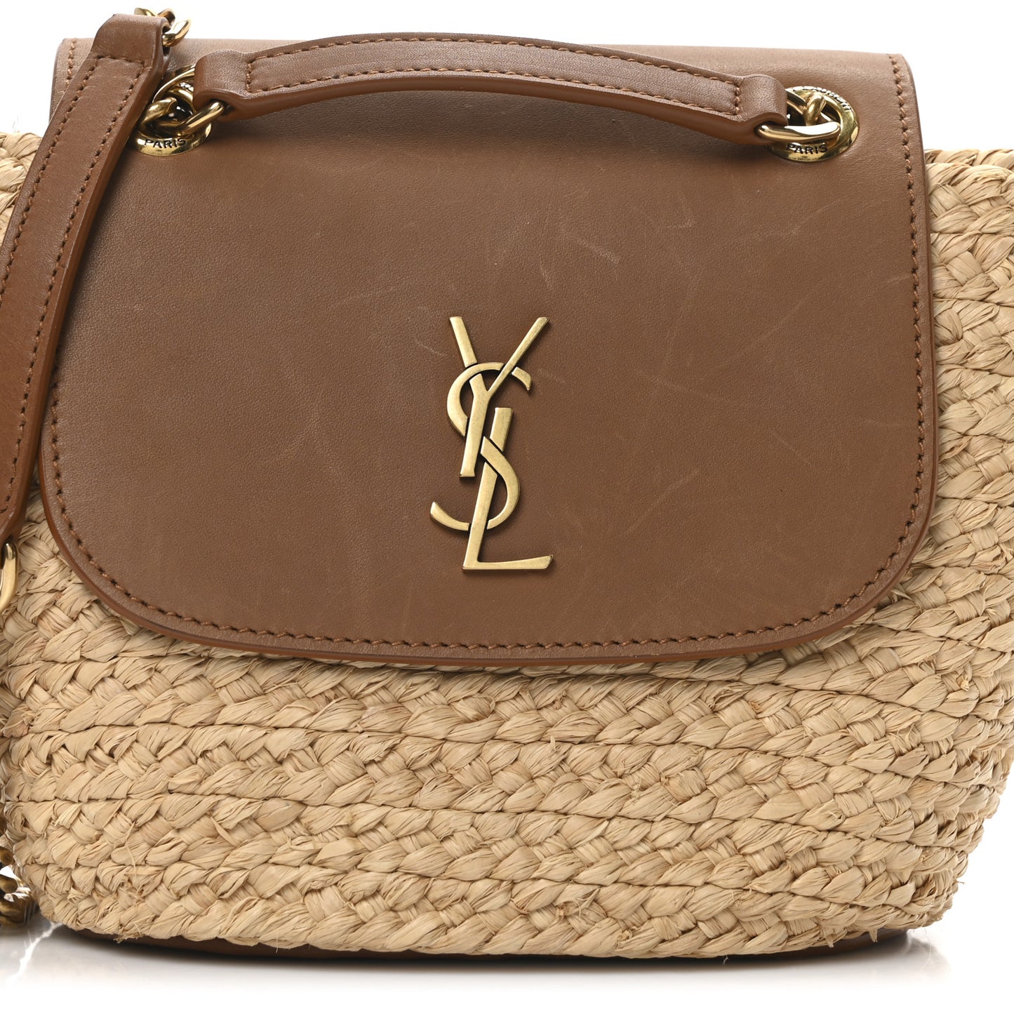 Raffia Calfskin Mini Manon Natural Brick