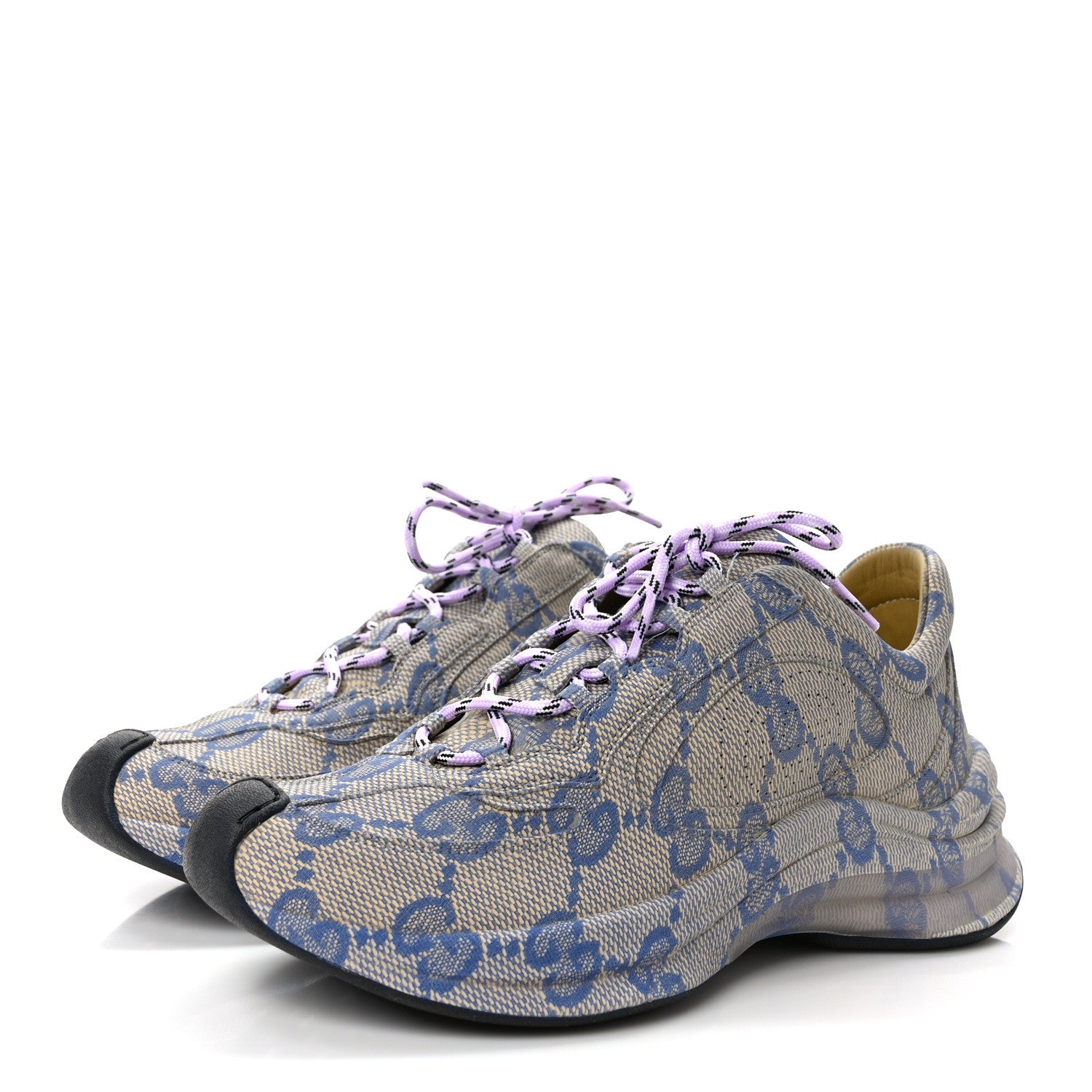 Gucci Ultralight Plume Calfskin Monogram Printed Womens Gucci Run Sneakers 37 Beige Blue 3 of 10