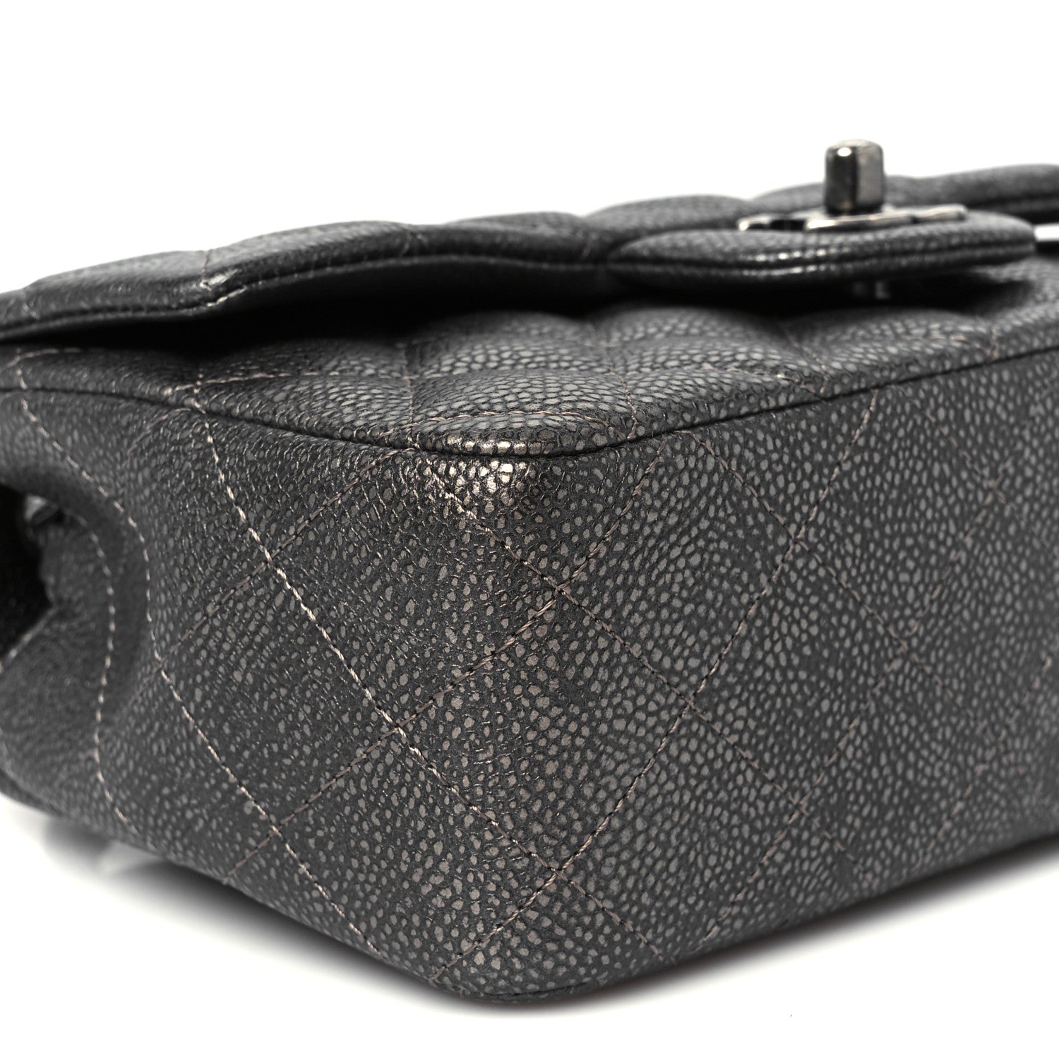 Chanel Metallic Caviar Quilted Mini Rectangular Flap Dark Silver 10 of 11