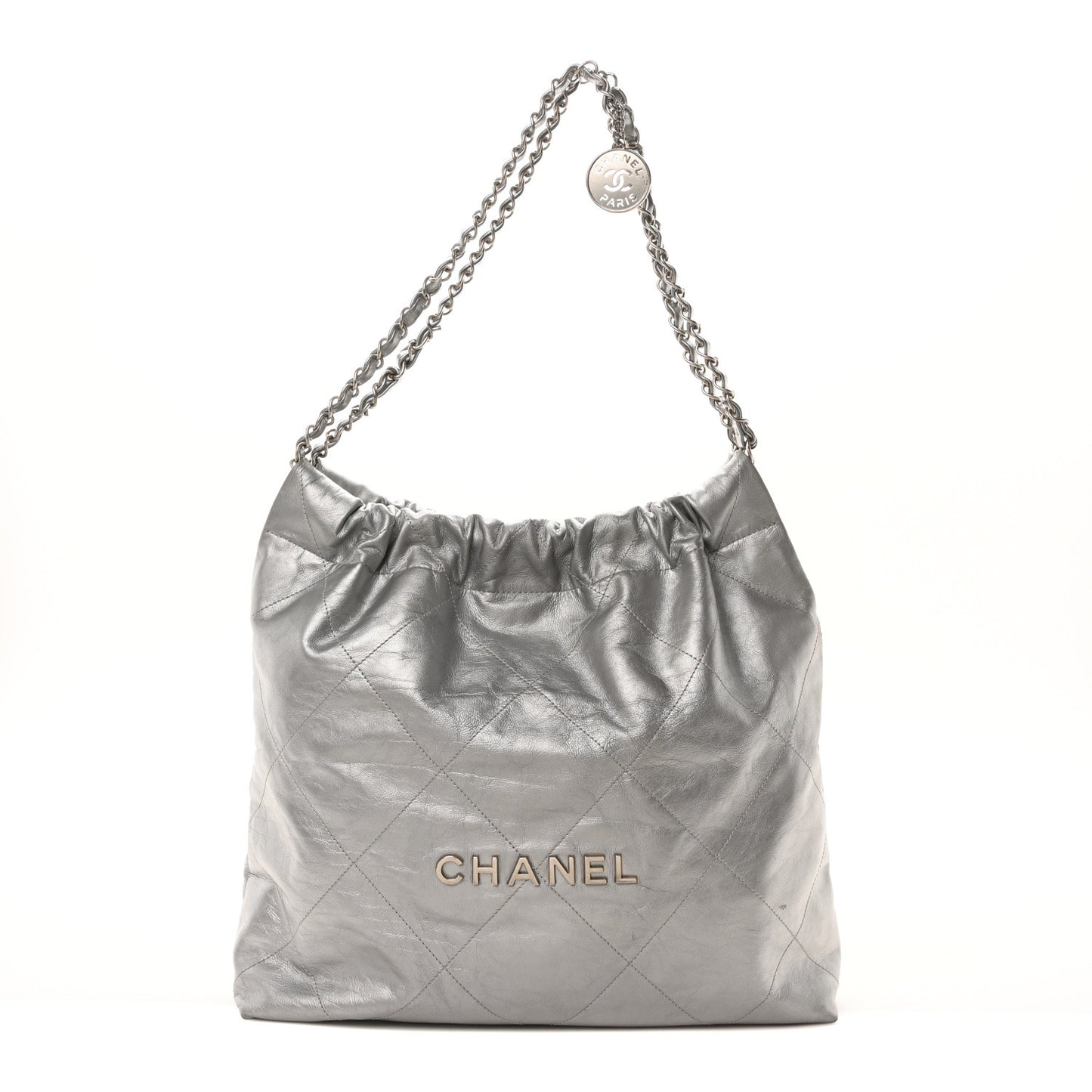 Metallic Calfskin Quilted Chanel 22 Silver
