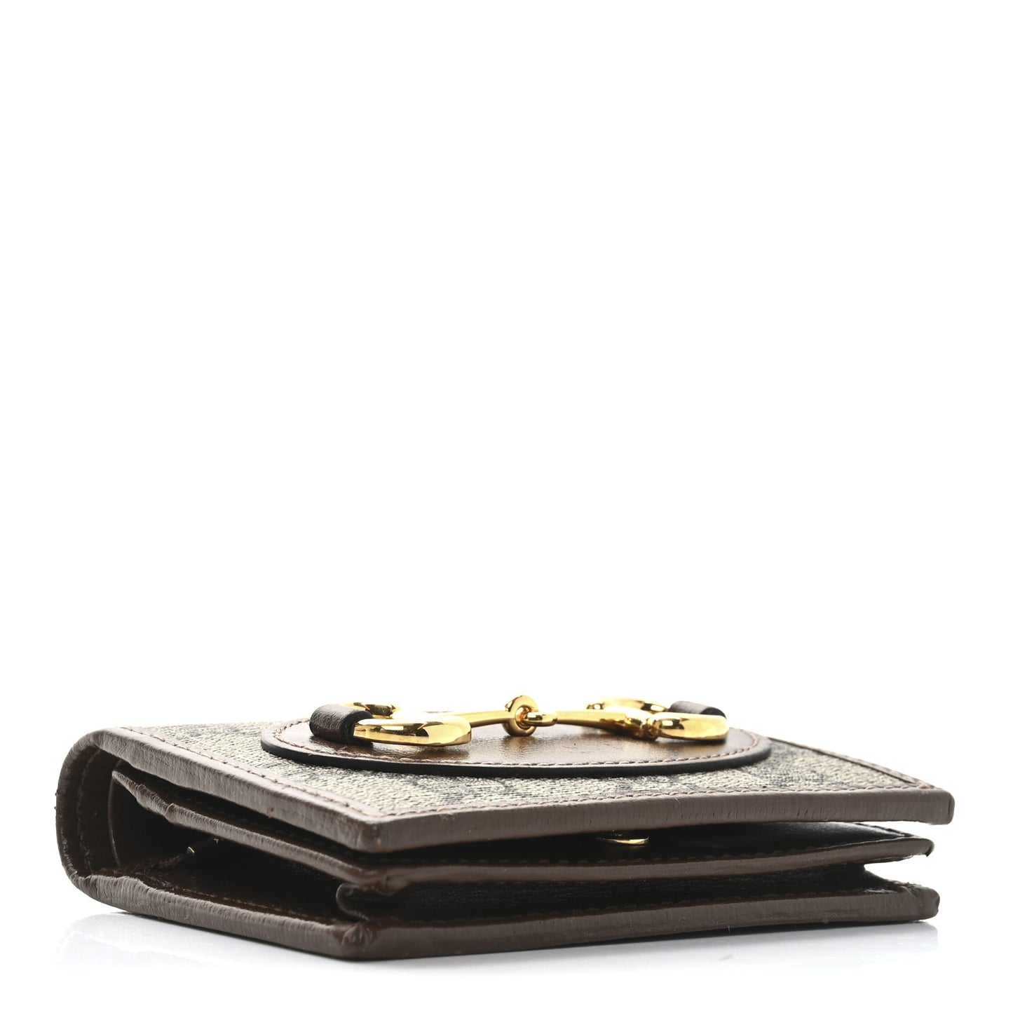 GG Supreme Monogram Horsebit 1955 Card Case Wallet Beige Ebony Brown Sugar