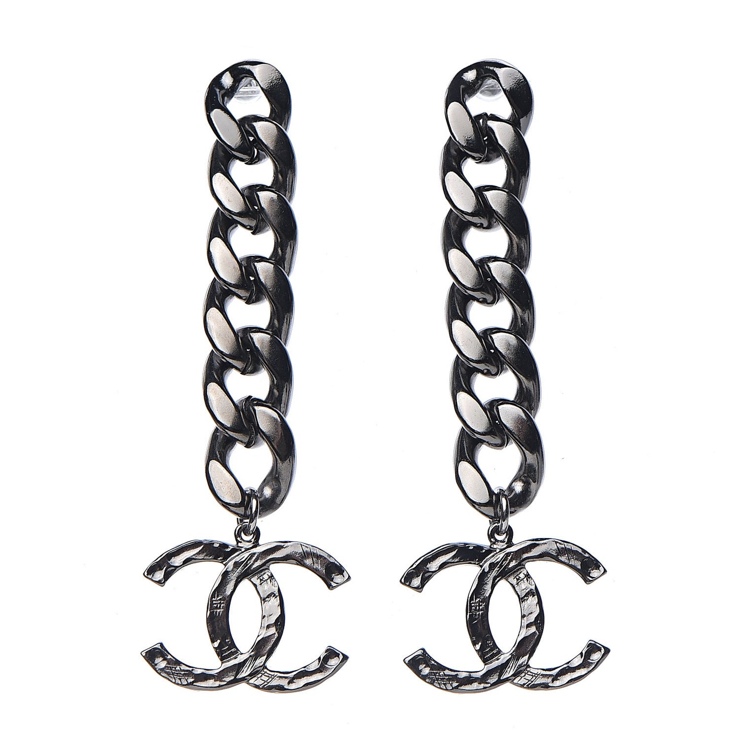 Metal CC Pick Drop Earrings Ruthenium
