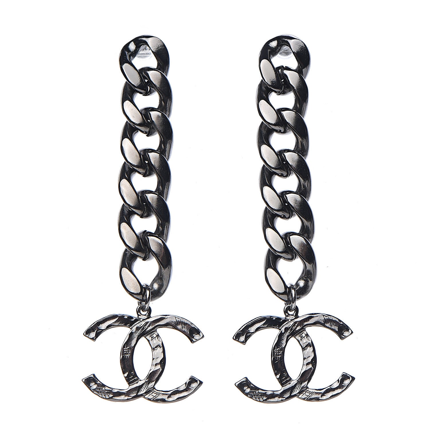 Chanel Metal CC Pick Drop Earrings Ruthenium 1 of 2