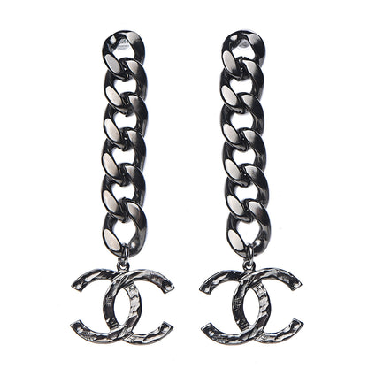 Chanel Metal CC Pick Drop Earrings Ruthenium 1 of 2