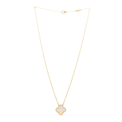 Van Cleef & Arpels 18K Yellow Gold Mother of Pearl Vintage Alhambra Pendant Necklace 3 of 6
