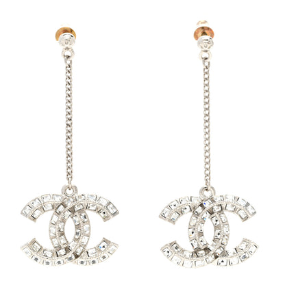 Chanel Baguette Crystal CC Drop Earrings Silver 1 of 5