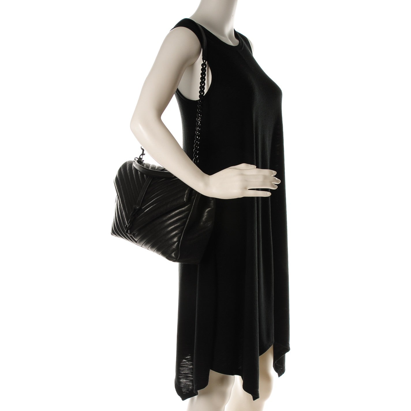 Sheepskin Matelasse Chevron Monogram Monochrome Large College Satchel Black
