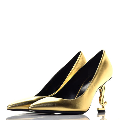 Saint Laurent Calfskin Opyum 85 Pumps 38 Gold 3 of 9