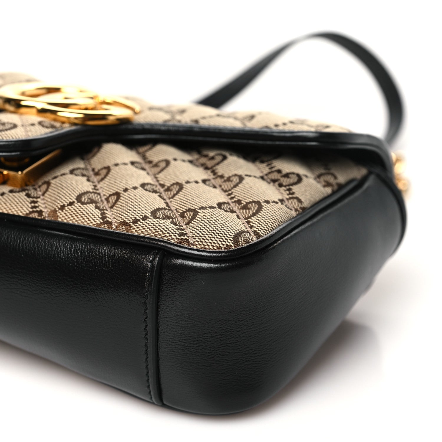 Gucci Monogram Matelasse Diagonal Mini GG Marmont Shoulder Bag Beige Black 10 of 10
