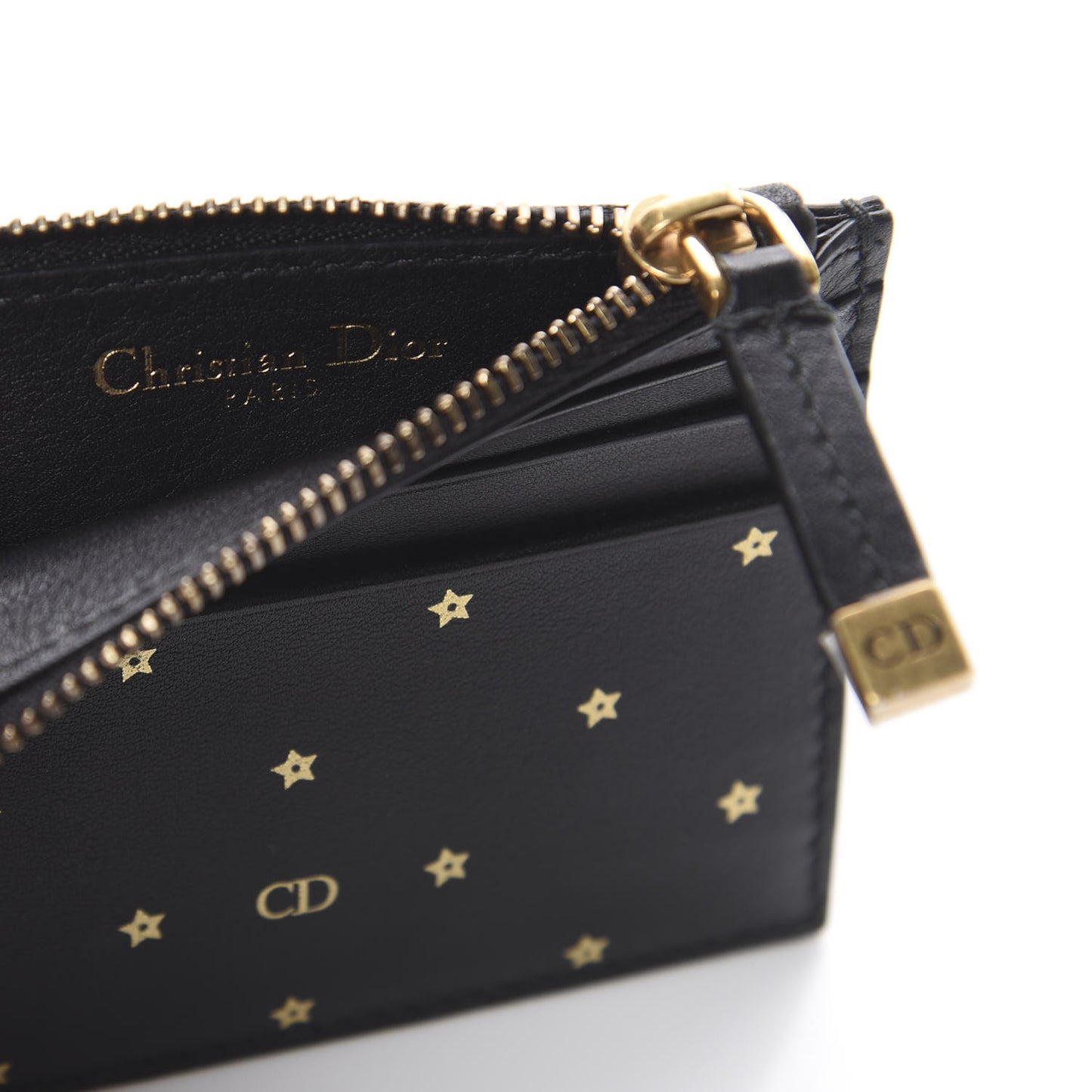 Calfskin Star Zipped Card Holder Black