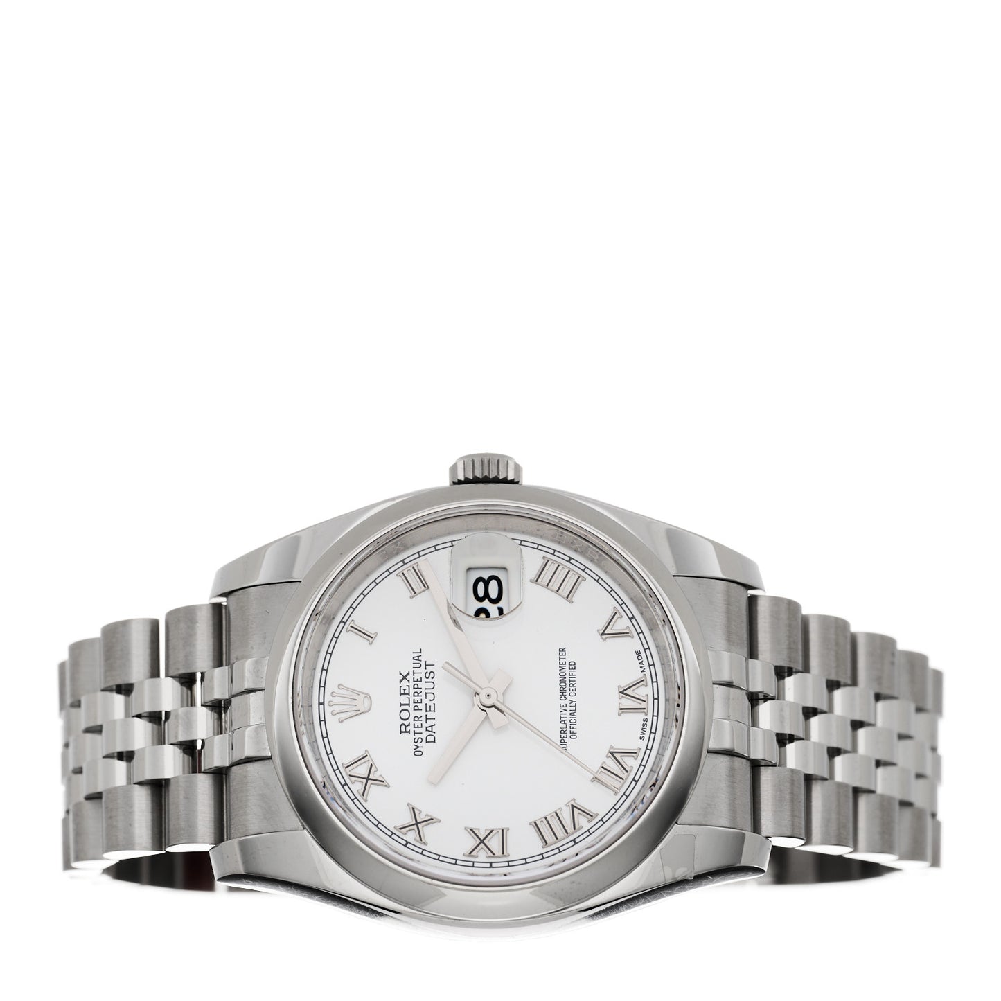 Stainless Steel 36mm Oyster Perpetual Datejust Watch White Roman 116200