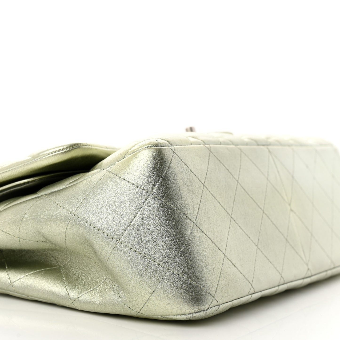 Metallic Lambskin Quilted Jumbo Double Flap Green
