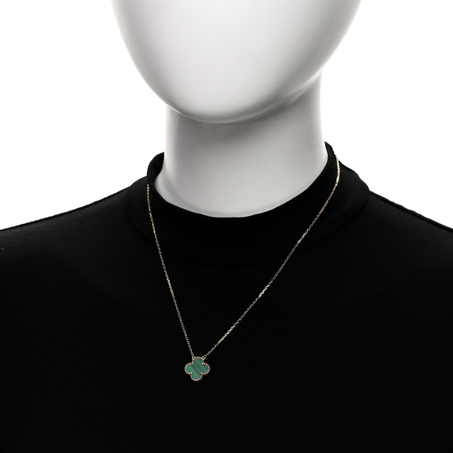 18K Yellow Gold Malachite Vintage Alhambra Pendant Necklace