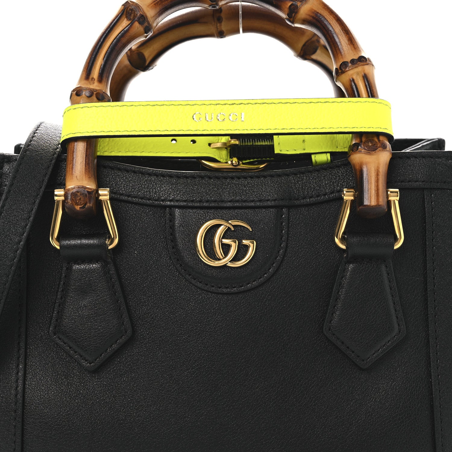 Gucci Wonka Grain Calfskin Mini Diana Tote Bag Black Yellow Fluo 8 of 14