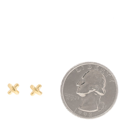Tiffany 18K Yellow Gold 5mm Cross Stitch Earrings 2 of 5