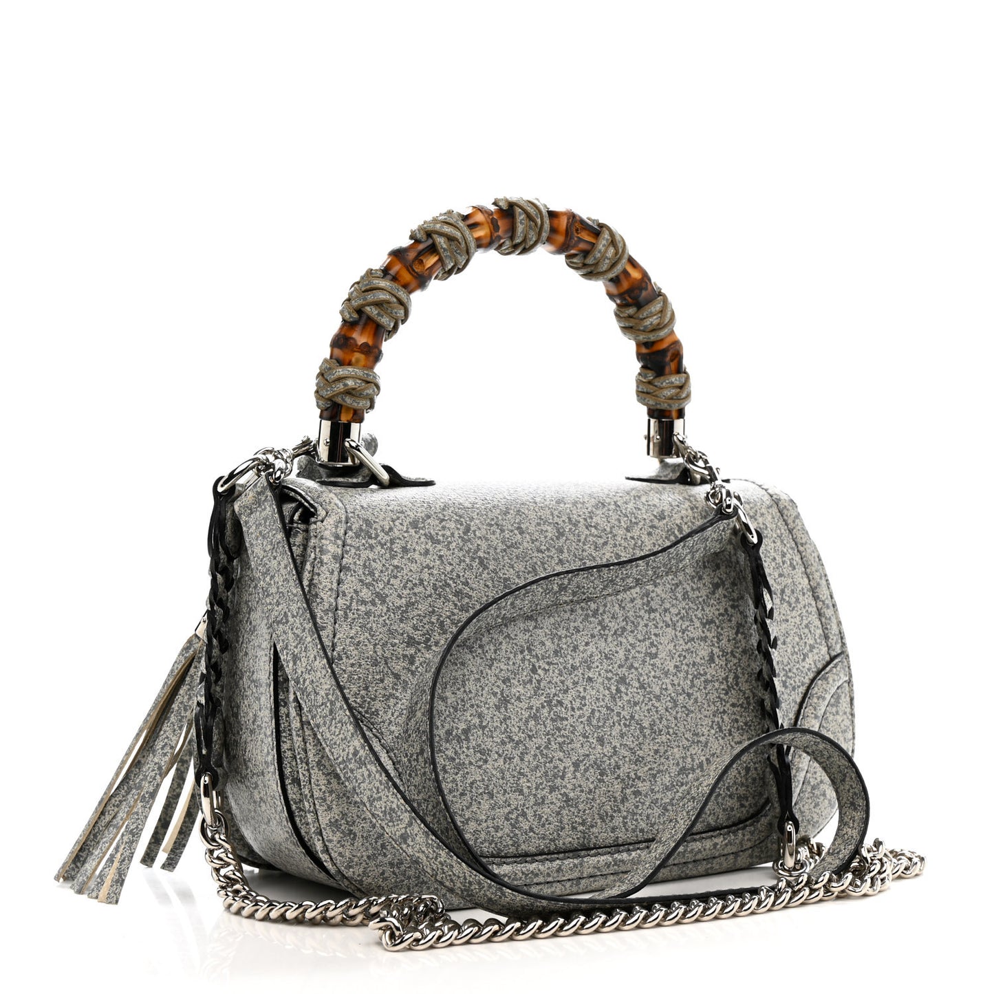 Calfskin Medium New Bamboo Top Handle Bag Grey White
