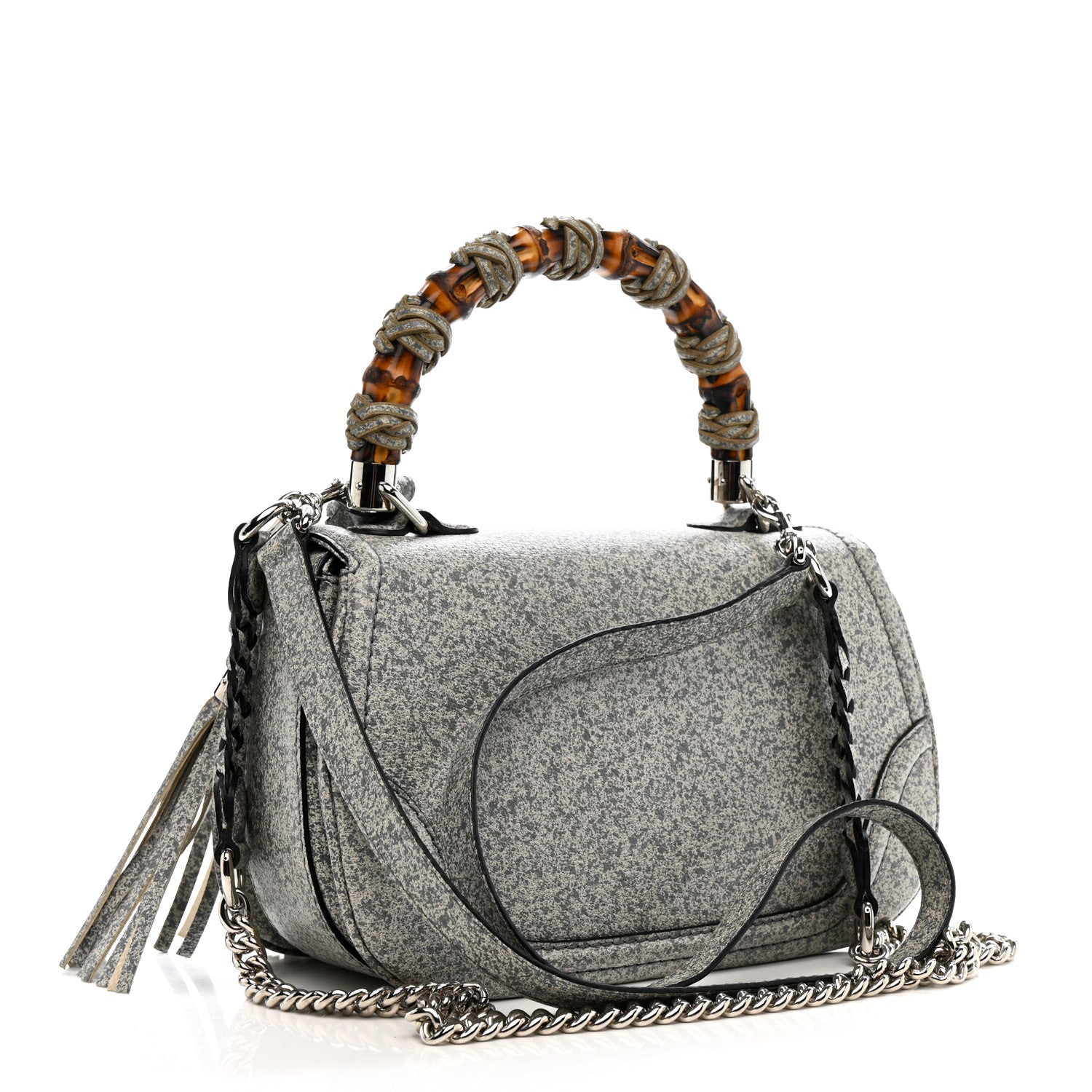 Gucci Calfskin Medium New Bamboo Top Handle Bag Grey White 3 of 10