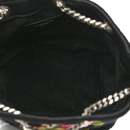 Saint Laurent Woven Wool Embroidered Baby Emmanuelle Bucket Bag Black 5 of 10
