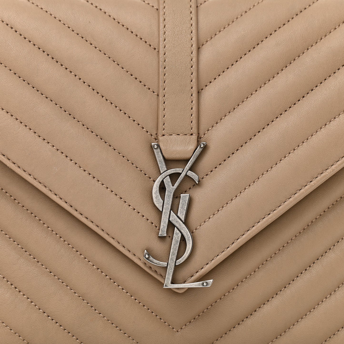 Sheepskin Matelasse Chevron Monogram Medium College Bag Dark Beige