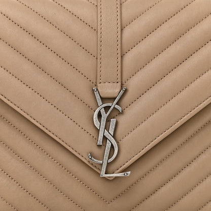 Saint Laurent Sheepskin Matelasse Chevron Monogram Medium College Bag Dark Beige 8 of 10